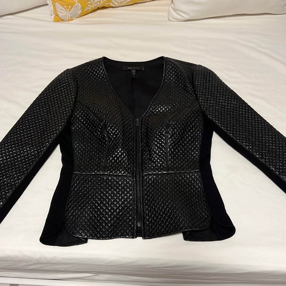 bcbg leather zip up top